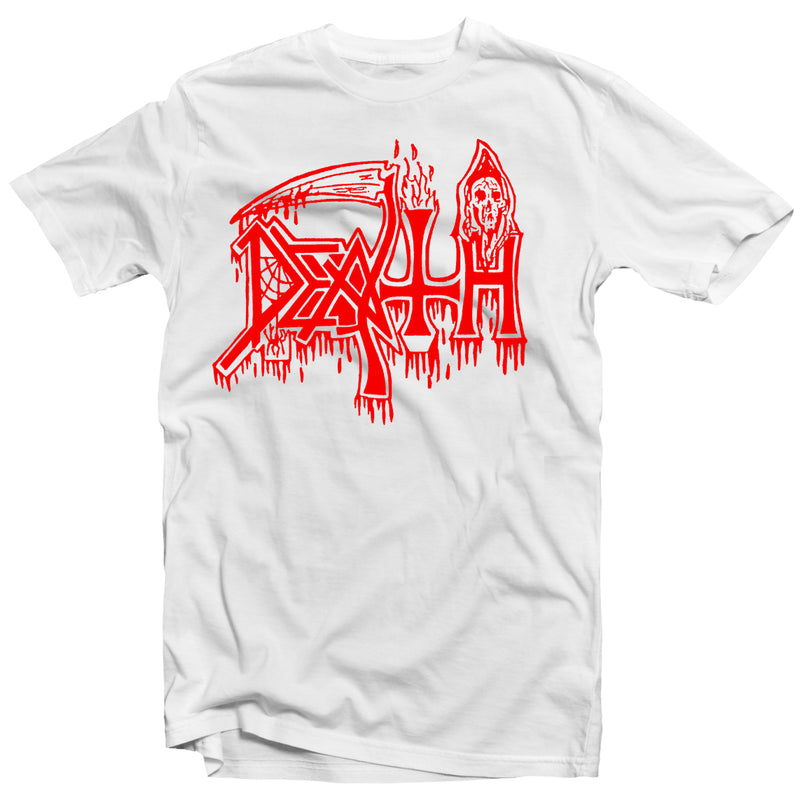 Death Classic Red Logo on White Shirt