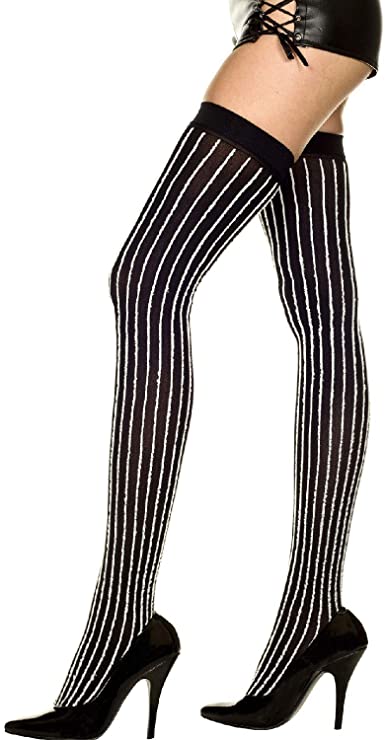Black/White Furry Striped Thigh Hi