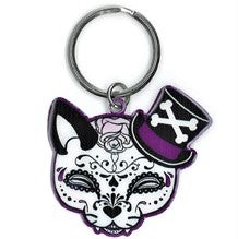 Tophat Cat Sugar Skull Key Chain