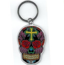 Sugar Skull Cross Key Chain