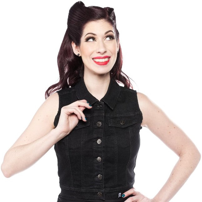 Essential Black Stretch Denim Vest