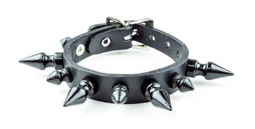 One Row Large and Small Black Spikes Bracelet