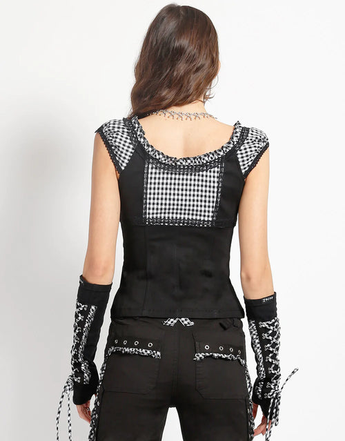 Bo Peep Cap Sleeve Corset Bk/Wt