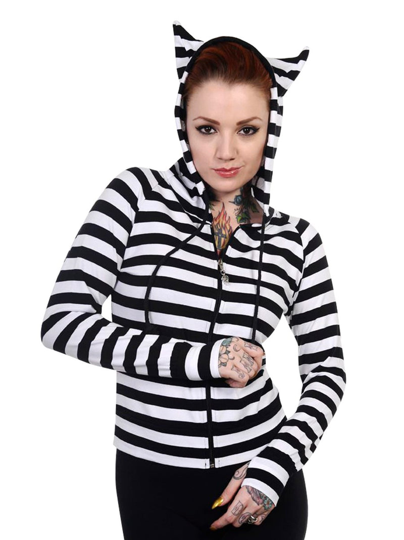 Cat Ears Striped Black and White Hoodie