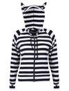 Cat Ears Striped Black and White Hoodie