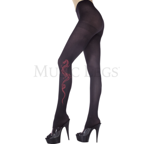 Dragon Print Tights Black/Red