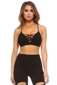 Criss Cross Black Ribbed Bralet