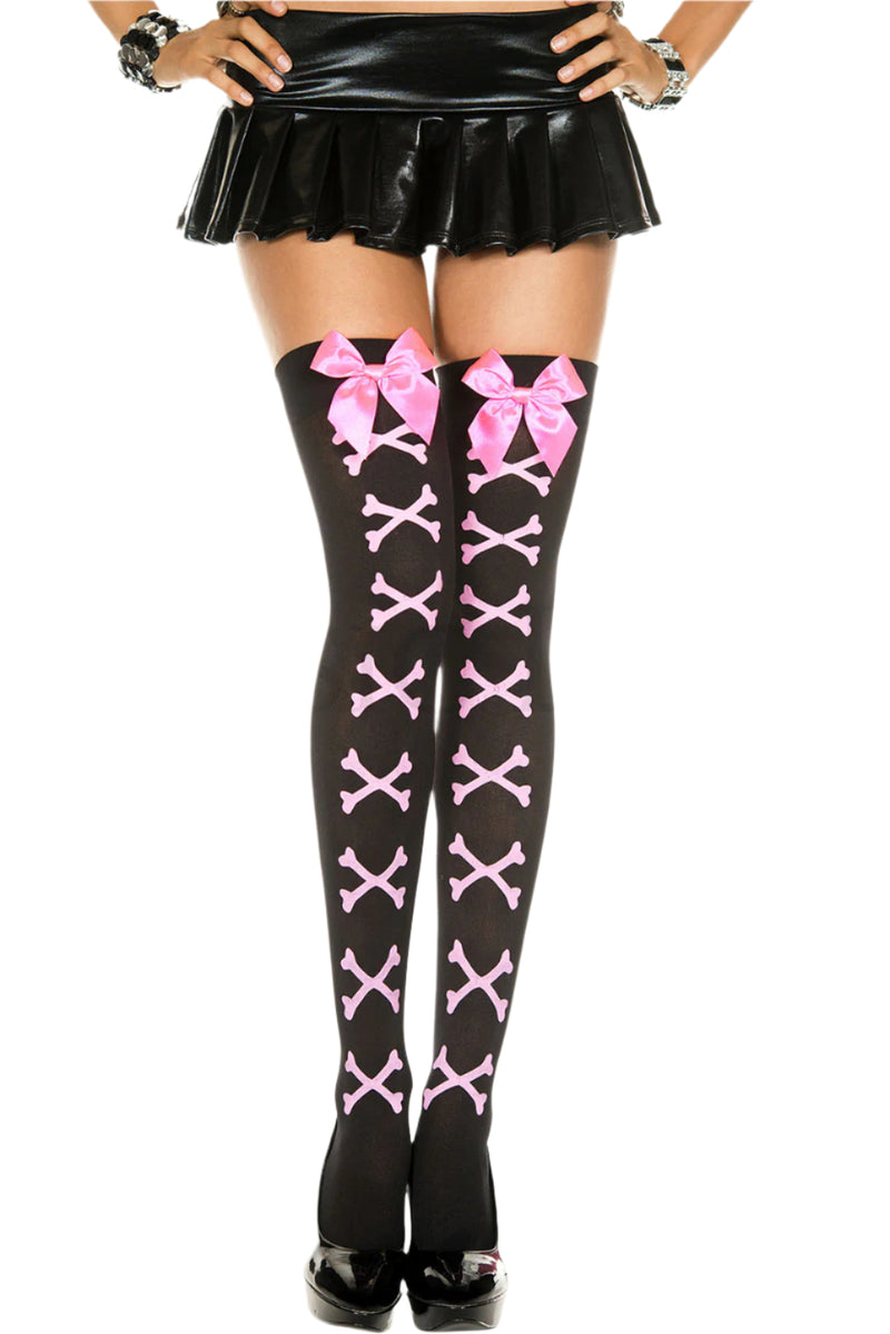 Crossbone & Pink Satin Bow Thig