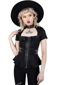 Dark Enterprise Pinstripe Zip Top