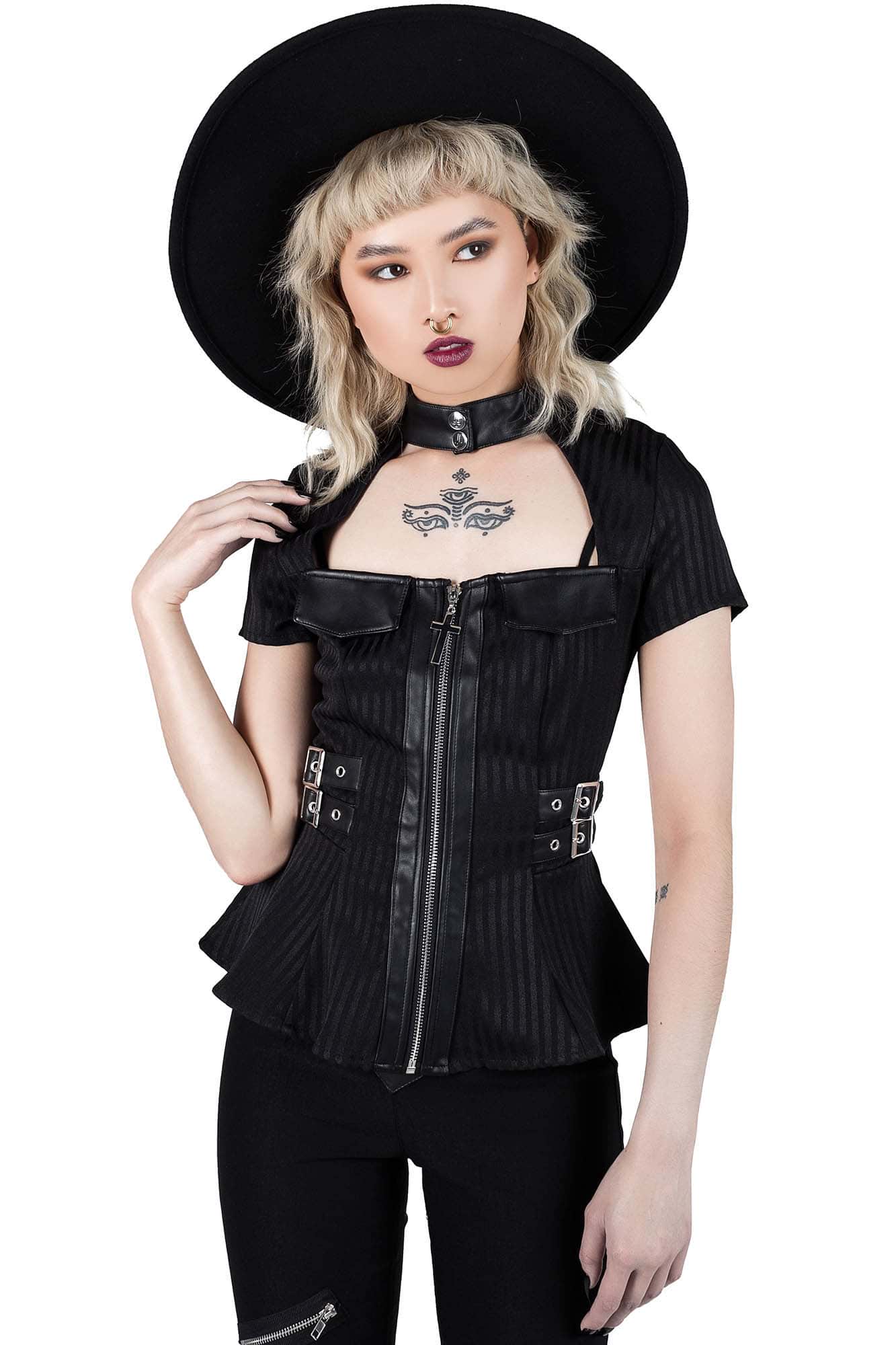 Dark Enterprise Pinstripe Zip Top
