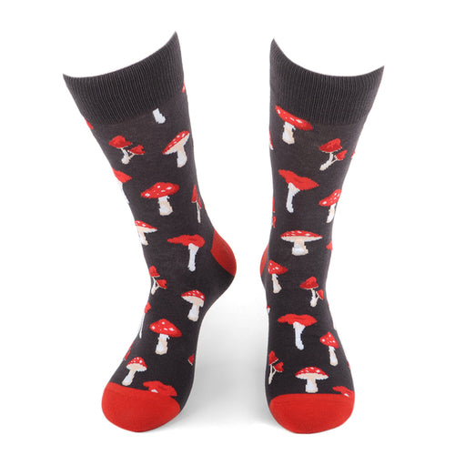 Red Mushrooms on Charcoal Socks