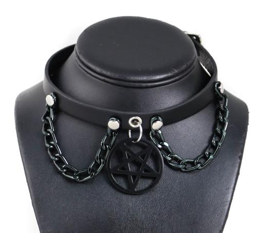 Chain and Pentagram Black Choker