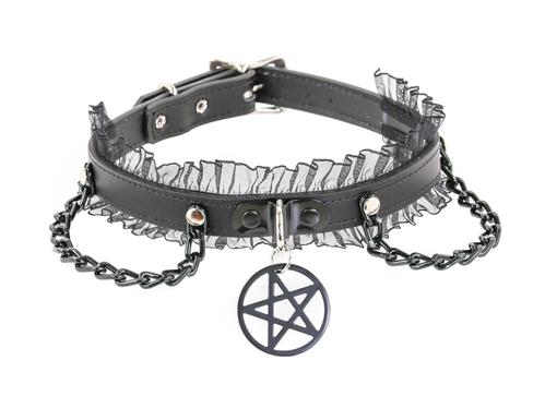 Chain and Lace with Pentagram Choker Black