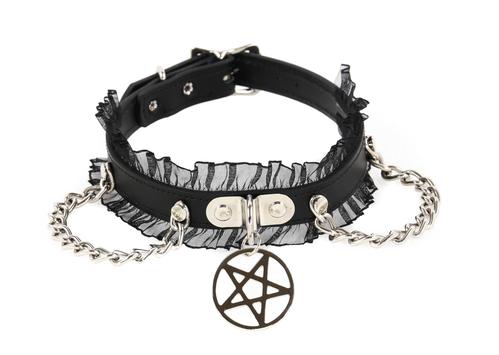 Chain and Lace with Pentagram Choker Silver