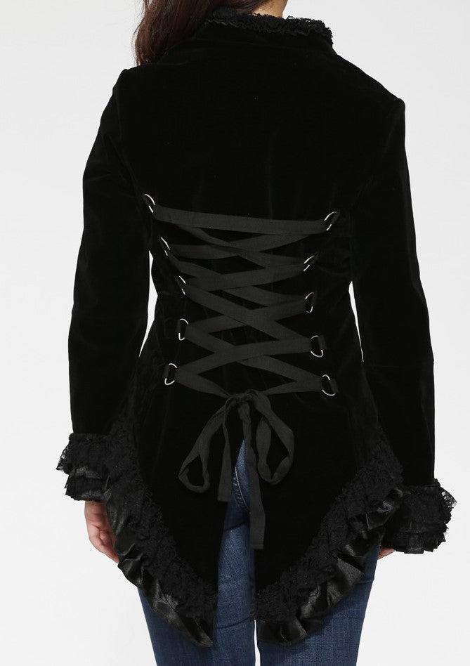 Gloria Velvet Tailed Jacket-BLK