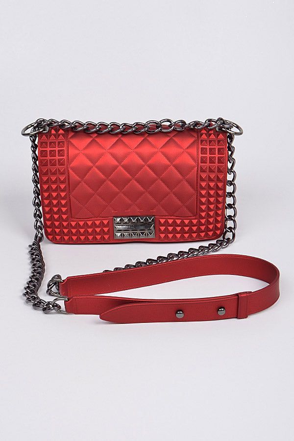 Burgundy Jelly Studded Clutch