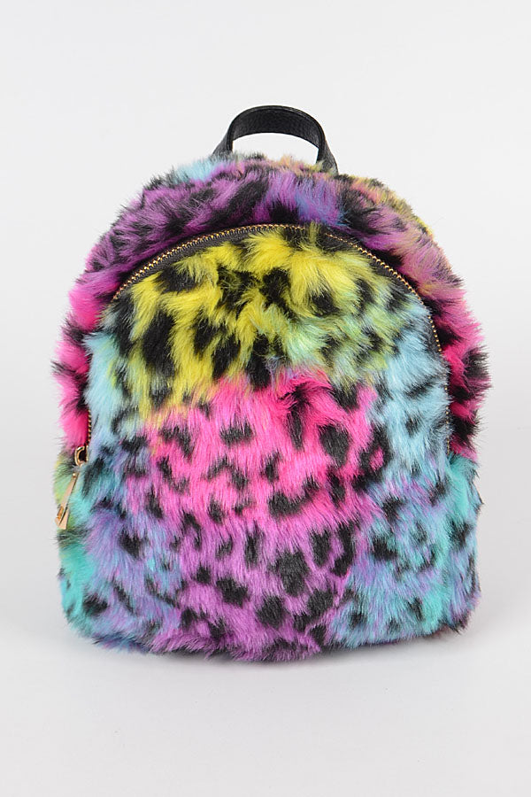 Multi Leopard Fur Backpack