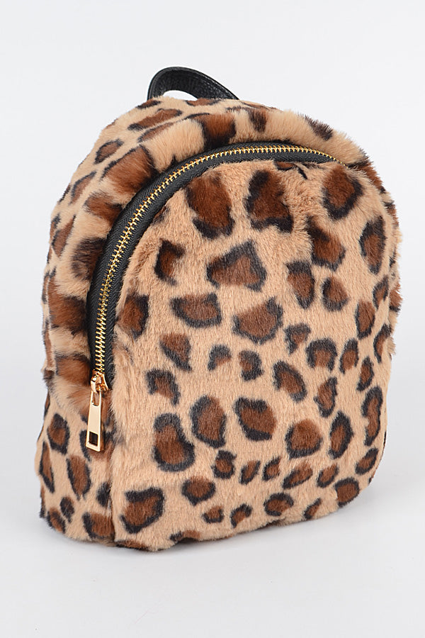 Brown Leopard Fur Backpack