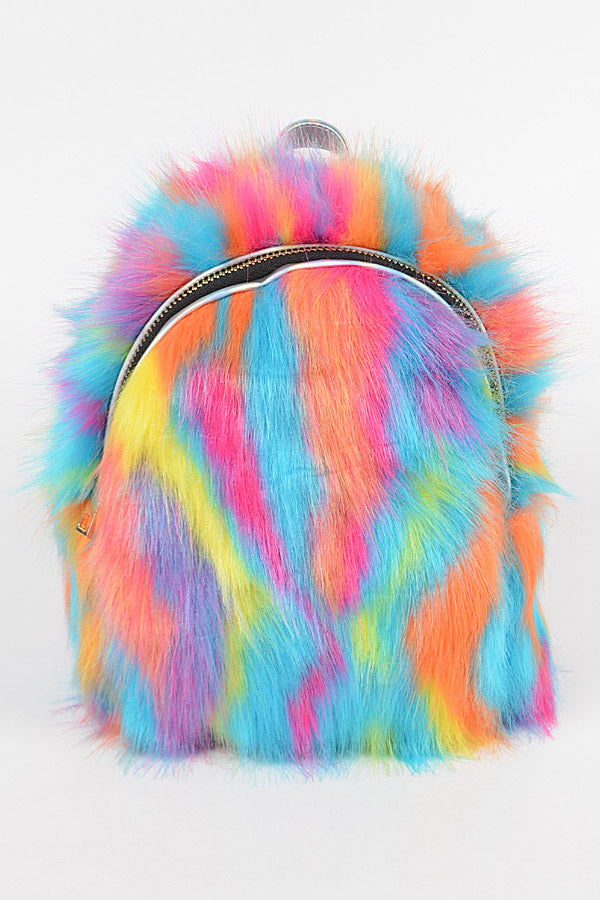 Multi Color Faux Fur Backpack