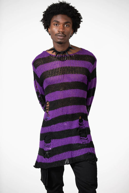 Hazed Out Knit Sweater-Ppl Stripe