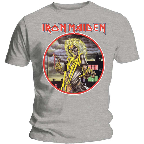 Iron Maiden Killers Circle Art on Grey Shirt