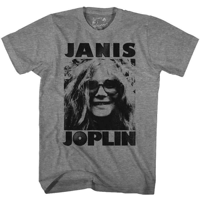 Janis Joplin Face on Heather Grey