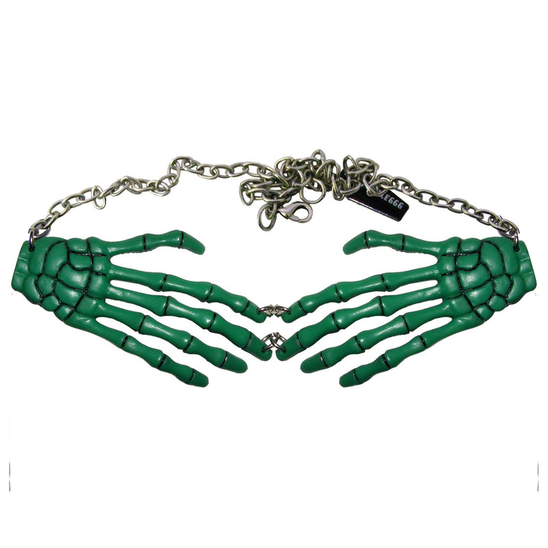 Skeleton Bone Hands Green Necklace