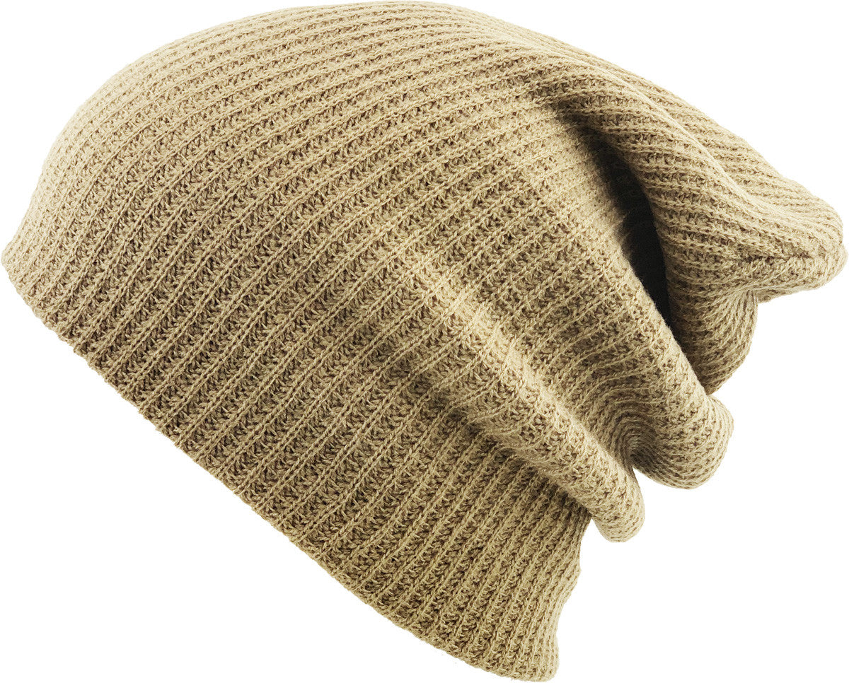 Khaki Slouch Solid Beanie