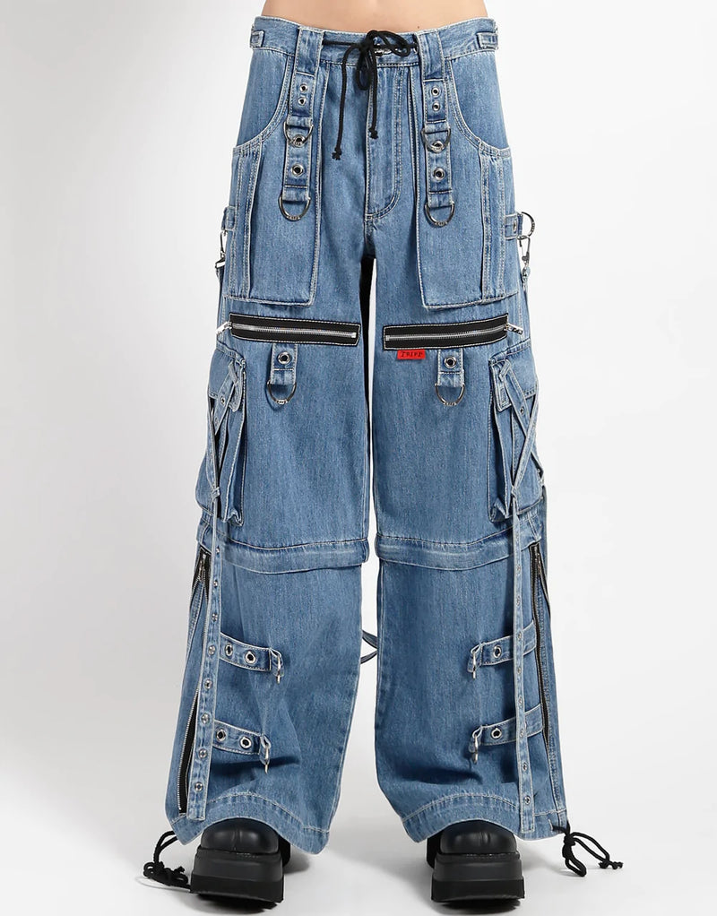 【SATIIIZ】Hidden Track Wide Denim Pants Light Denim X-Strap Pant – ShirtsNThingsAZ