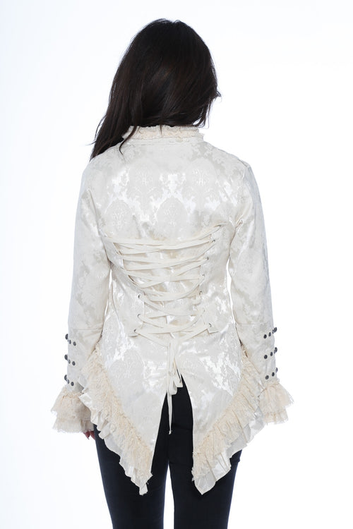 Off White Brocade Tailed Jacket