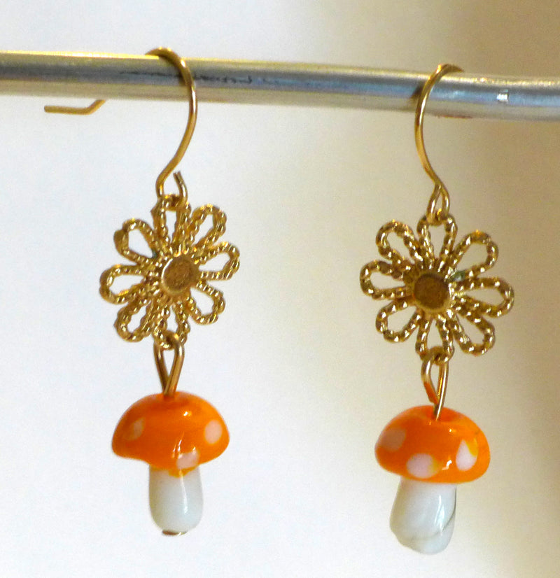 Assorted Color/Random Pick Mushroom w/gold Daisy Earrings (1 Pair)