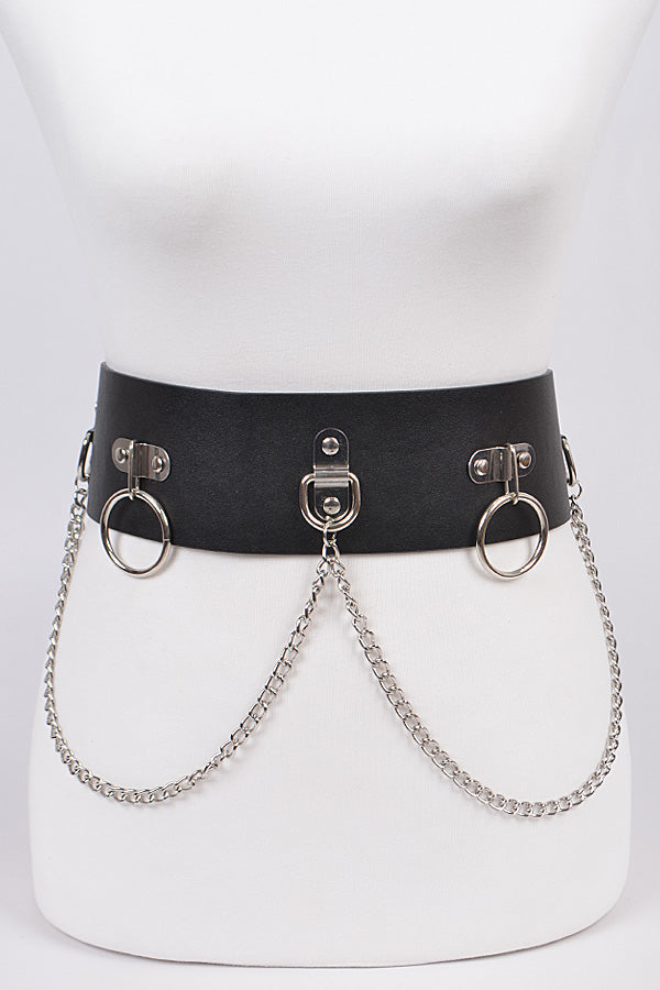Rings and Chain Faux Leather Belt