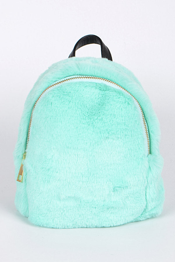 Mint Glam Faux Fur Backpack