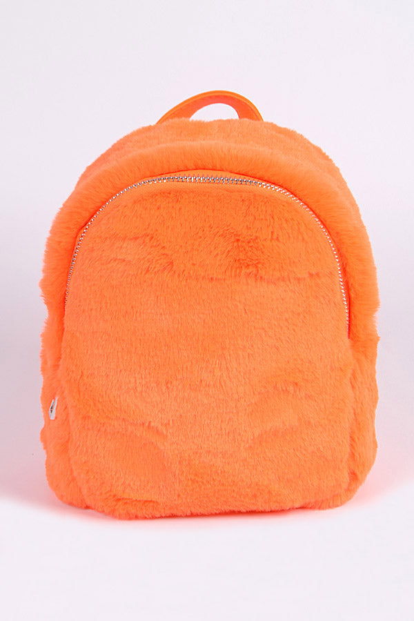 Neon Orange Glam Faux Fur Backpack