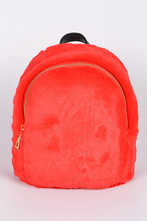 Red Glam Faux Fur Backpack