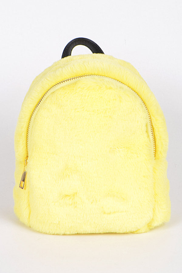 Yellow Glam Faux Fur Backpack