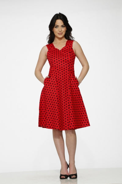 Red Black Polka Dot Swing Dress