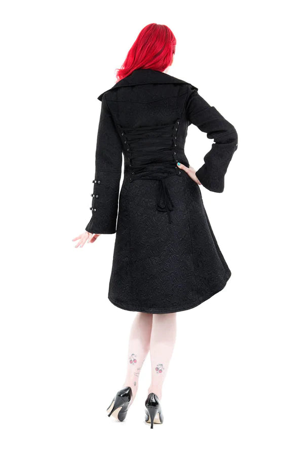 Black Brocade Hi Lo Coat