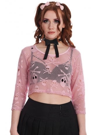 Skull Crop Top-Pink
