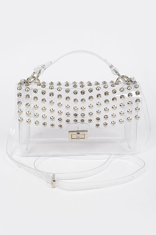 Studded Clear Top Handle Silver