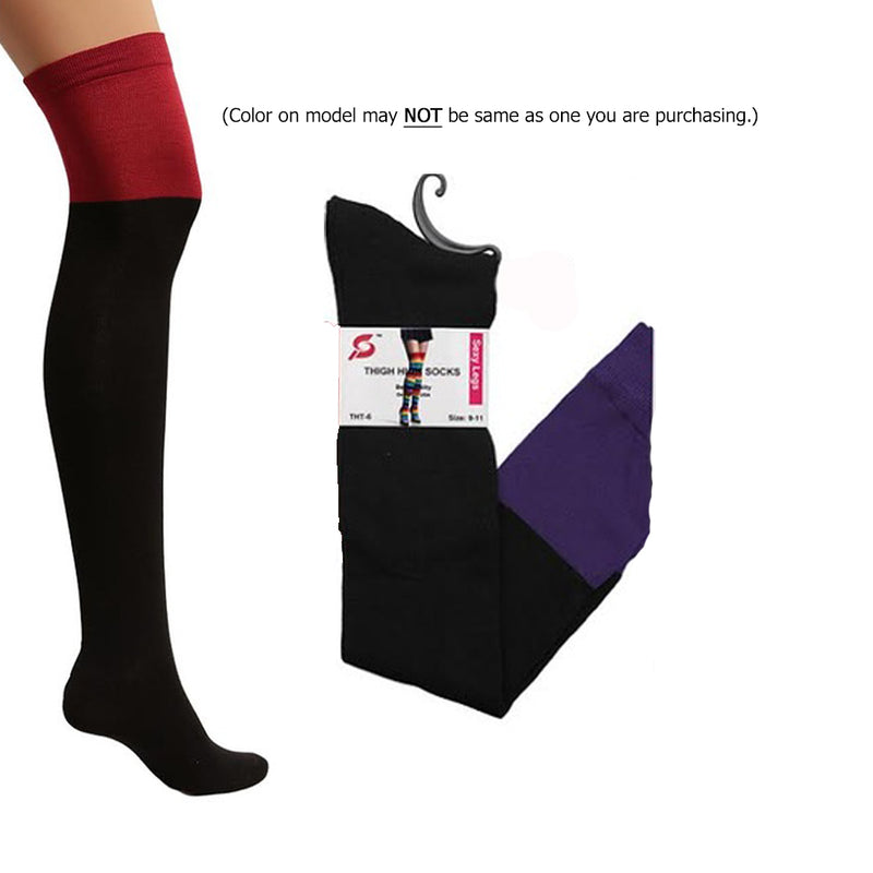 Thigh-Hi Black w/ Purple Top Stockings