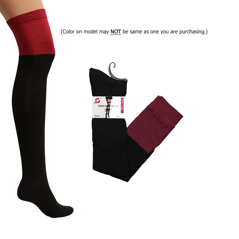 Thigh-Hi Black w/ Burgundy Top Stockings