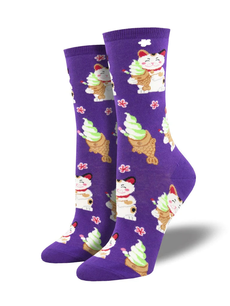 Taiyaki Cat Women's Socks - Purple