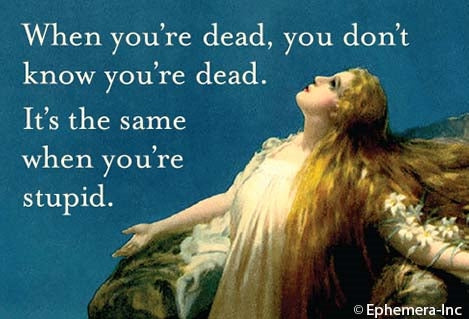 WHEN YOU'RE DEAD, YOU DON'T KNOW YOU'RE DEAD. IT'S THE SAME WHEN YOU'RE STUPID. Magnet