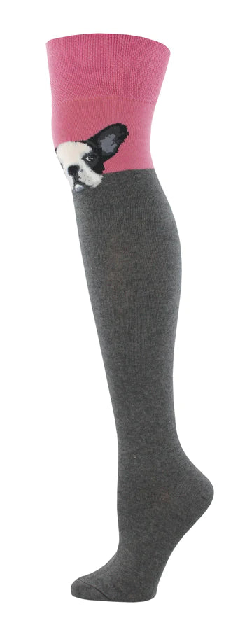 French Bulldog Over Knee Women's Socks - Pink