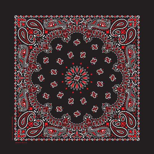 Black and Red Traditional Paisley Square Bandana