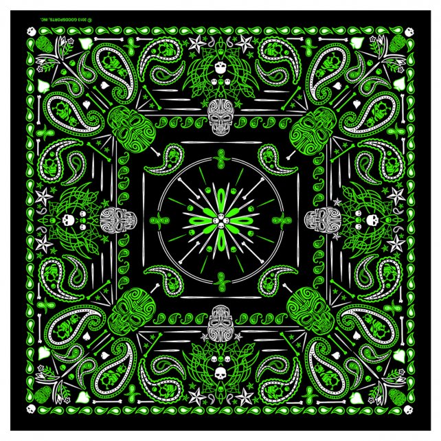 Green Paisley Skulls Bandana