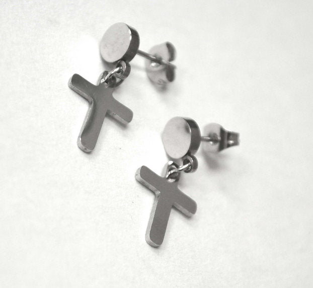 Dangling Cross Stud Stainless Steel Earring