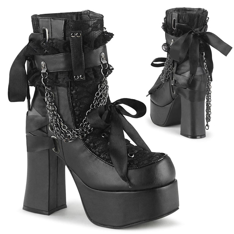 Charade-110 Black Satin Ribbon Ankle Boot