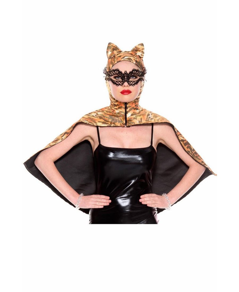 Glitter Tiger Pattern Bat Cosplay Cape and Mask
